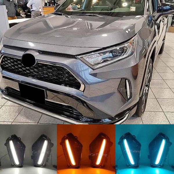 

car drl for toyota rav 4 rav4 2019 2020 2021 2022 led blue fog lamp with yellow turn signal style foglights headlights