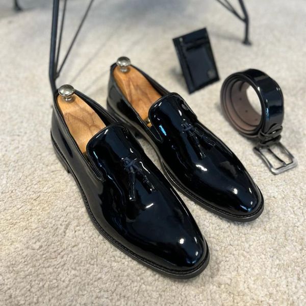 

dress shoes black loafers for men patent leather tassels wedding business men s formal size 38 men shoes 230724