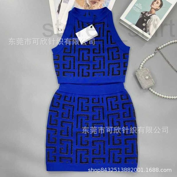 

two piece dress designer knit set skirt hanging neck sleeveless tank high waist half body short women's elegant style 2023 p6jr, White