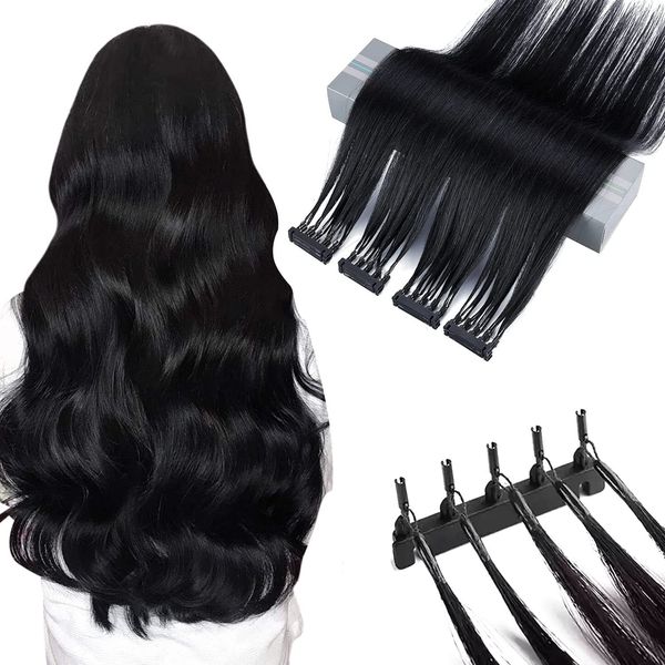 

6d real human hair extensions,  minutes fast no trace feather connection human virgin hair 30 rows 6d 2nd generation hair extensions 150g, Black;brown