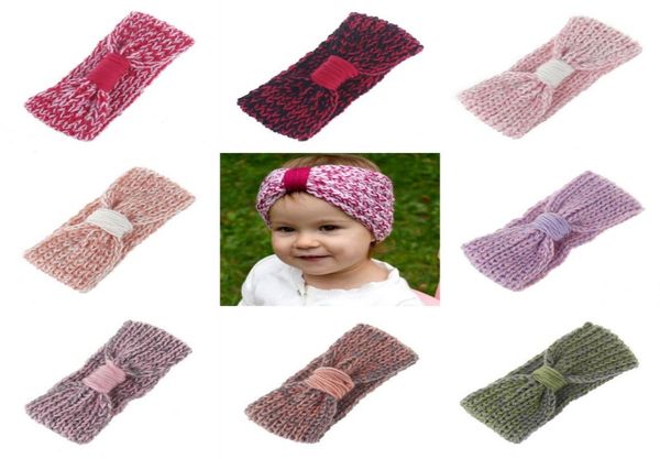 

winter baby girl knit headband kids wool hairwrap ear warmer hair band crochet accessories bow headwear5677722, Slivery;white