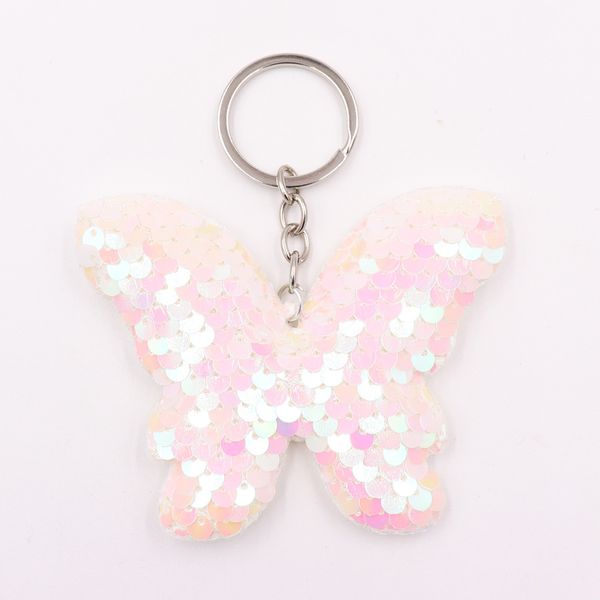 

key chains double-sided sequin butterfly keychain reflective flip sequin bow keychain ladies bag pendant, Silver