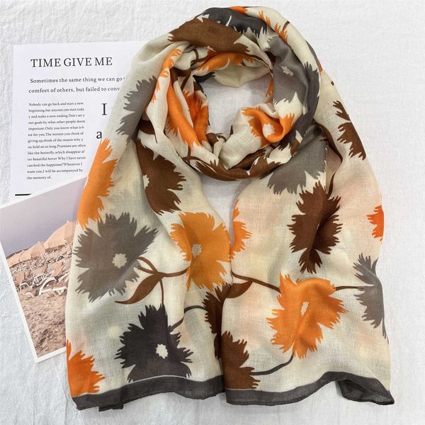 

plain colored random linen printed scarf new summer floral beach towel tourist sunscreen shawl, Blue;gray
