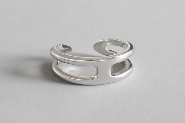 

925 sterling silver very simple glossy double h personality opening adjustable ring lady039s simple geometric ring accessories 1210862