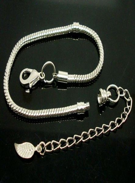 

wholesale in bulk low price 10pcs/lot copper silver plate lobster screw chain extend chain bracelets fit european charms 16cm to 23cm5407678, Black
