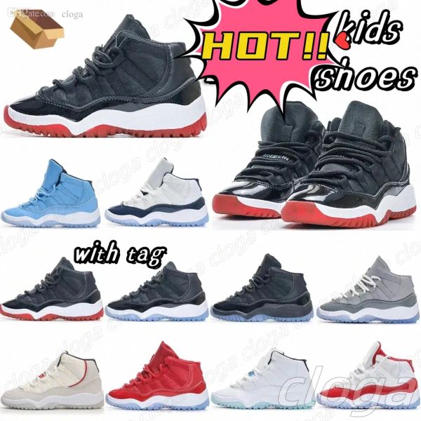 

cherry kids shoes 11s jumpman youth children bred legend blue cool grey platinum tint 25th anniversary size eur 25-35 concord win like 96, Black