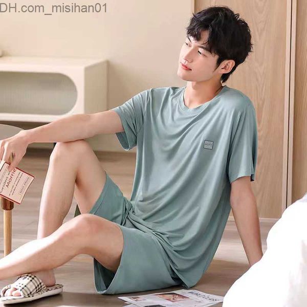 

men's sleepwear summer thin men's pajama set home set solid simple o-neck pull up short sleeve casual breathable home set 5xl z230, Black;brown