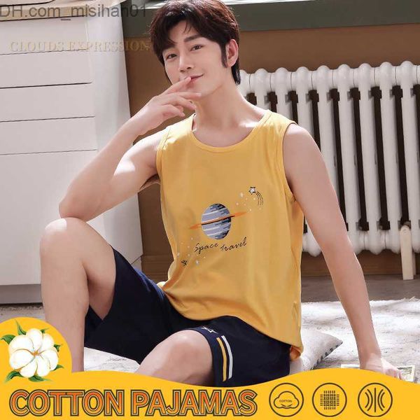 

men's sleepwear summer men's pajamas cotton cartoon pajama set casual sleeveless pajamas plus size 4xl family pajamas z230725, Black;brown