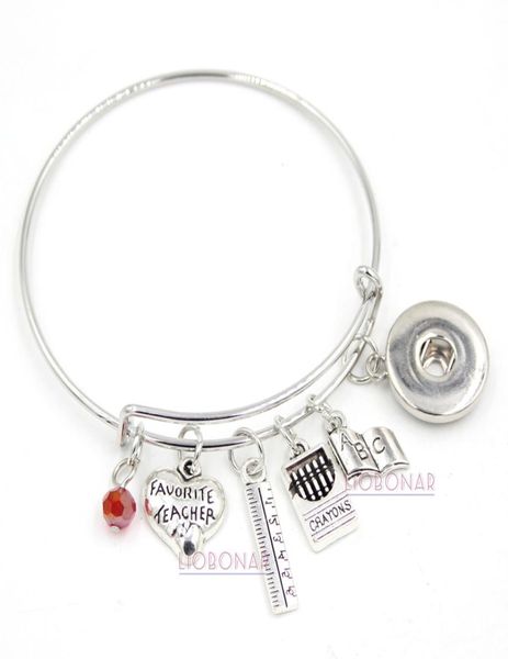 

whole adjustable bangle snap jewelry teacher bracelet book ruler crayons charms bangle snap button bracelets for teacher gift9197449, Golden;silver