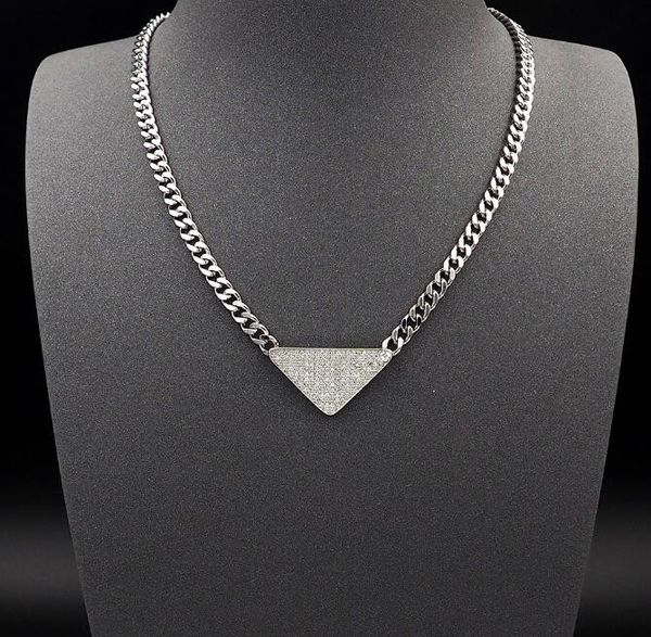 

triangle p classics pendant women gold silver letter punk necklaces crysatl rhinestone choker designer brand sweater chain necklaces for gir