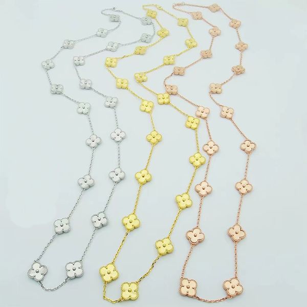 

fashion women designer necklace 20 flower four-leaf clover necklace diamond pattern carved pendant necklace brand luxury jewelry, Golden;silver