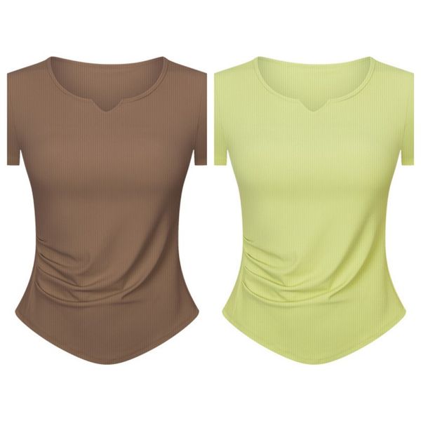 

women's ribbed v-neck short sleeved slim fitting sports t-shirt