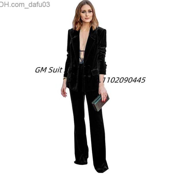 

women's two piece pants women's velvet 2-piece trouser set double breast wedding groom evening dress fashion jacket pants z230724, White