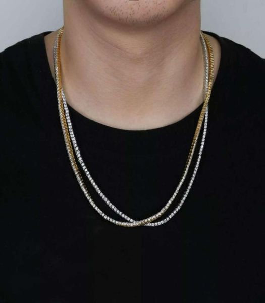 

hip hop diamonds tennis chain necklaces for men luxury crystal graduated chains 18k gold plated gold silver copper zircons necklac8796132, Black