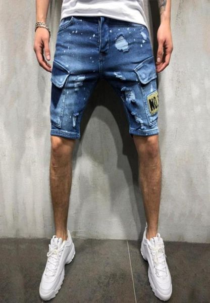 

mens new arrival ripped embroidered denim shorts summer fashion jeans youth hiphop pants size s3xl20100732233393, Blue