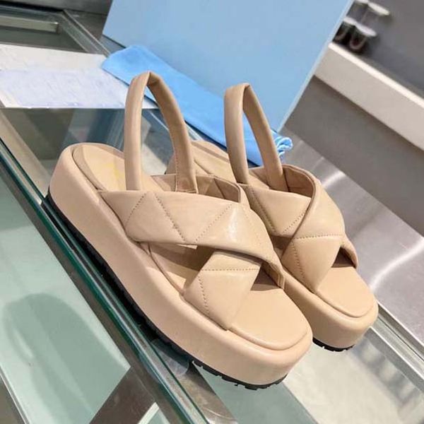 

designer women sandals womens thick bottom bread slides crystal calf leather quilted casual shoes summer beach slipper for size 35-41with bo, Black