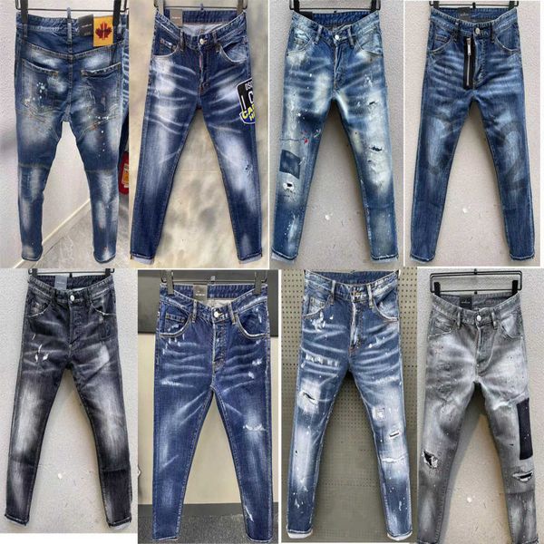 

men's jeans skinny pencil pants slimming man emaciated casual trousers men dsquare european zipper pocket classic grey jean handsome pa, Blue