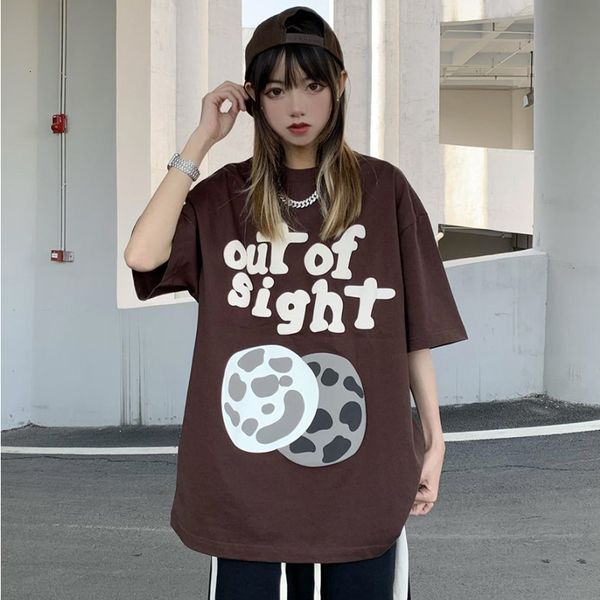 

women's tshirt summer cotton kawaii clothes vintage letter foaming print oversized tshirt for women couple loose ins style casual 2307, White