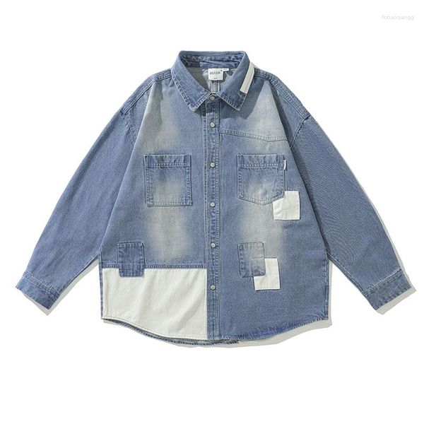 

men's casual shirts loose splice cargo male japan streetwear vintage jacket, White;black