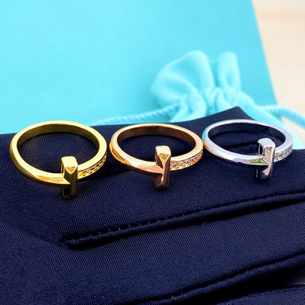 

new ring letter t classic gold silver rose titanium steel band ring men women letters luxury exquisite wedding couple lover gift jewelry not