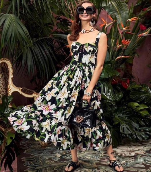 

premium style original design women039s strapless pleated dress perfume lily printed pattern suspender dress7498074, Black;pink