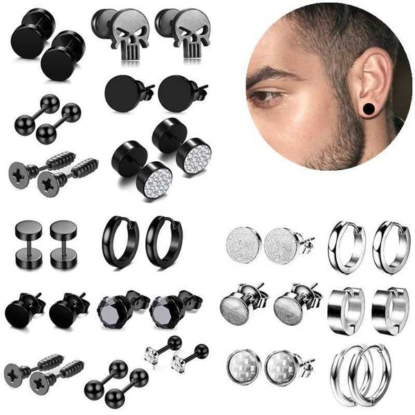 

stainless steel skull black study earring set for men punk, Golden