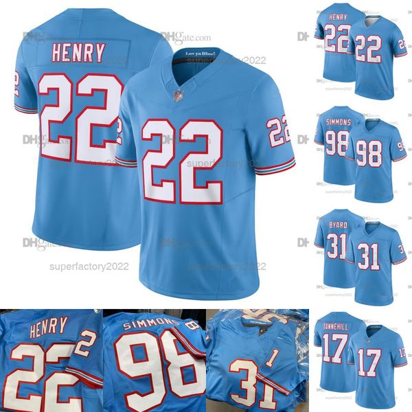 

deandre hopkins derrick henry titans 2023 oilers throwback footall jerseys jeffery simmons treylon burks ryan tannehill steve mcnair kevin b, Black;red
