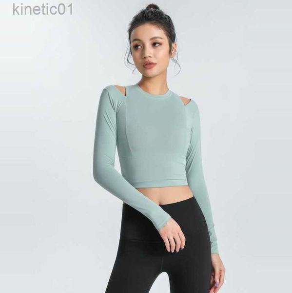 

designer lululemens women t shirt same style yoga clothes women's sports long sleeve women's elastic thin skin-tight garment fitne, White
