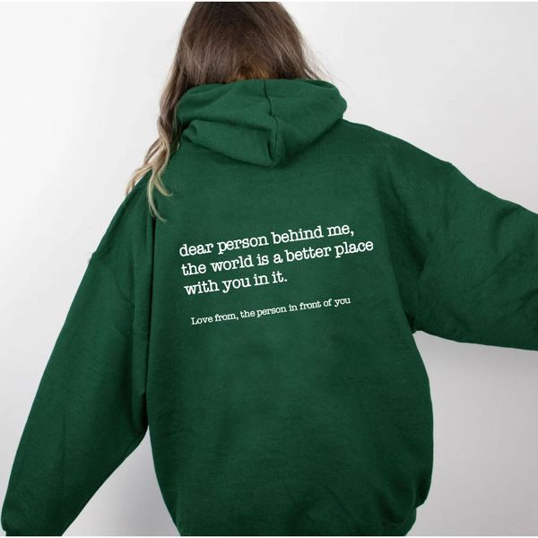 

women's hoodies sweatshirts dear person behind me hoodie with kangaroo pocket pullover vintage aesthetic hoodie with words on back tren, Black