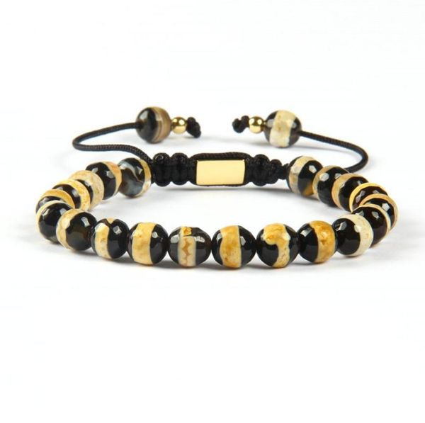 

new fashion jewelry whole 10pcslot 8mm natural dzi eye stone beads religious meditation macrame bracelet7650148, Golden;silver