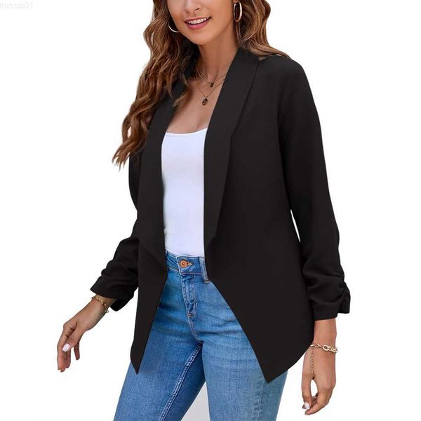 

women's suits blazers summer black blazers women 2022 female office lady nine quarter blazer open stitch womens slim coats femme ladies, White;black