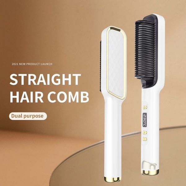 

hair straighteners hair straightener men beard comb tourmaline ceramic hair curler brush hair comb straighteners curling hair iron hair brus, Black