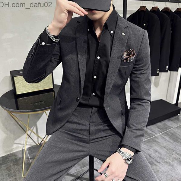 

men's tracksuits men's boutique suit jacket+pants suit slim casual business suit groom's wedding dress tailcoat men's fo, Gray