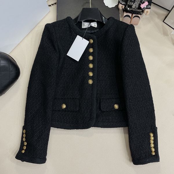 

luxury new arrival women coat fall and winter female classic noble jacket black gold buckle minimalist brief clothes for daily casual, Black;brown