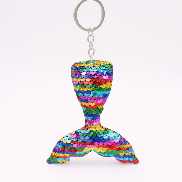 

plastic reflective double-sided sequin fish tail keychain mermaid sequin bag keychain pendant, Silver