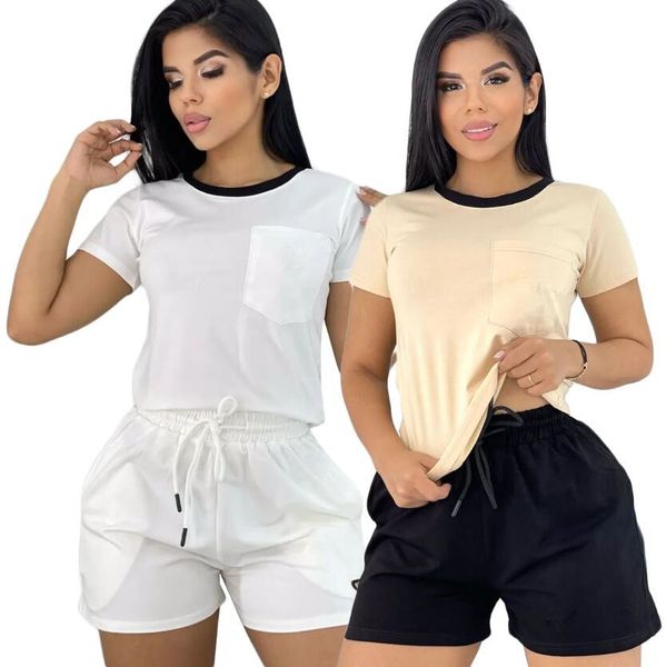 

q6137 european american women's tracksuits summer new fashion casual short-sleeved short suit, Gray