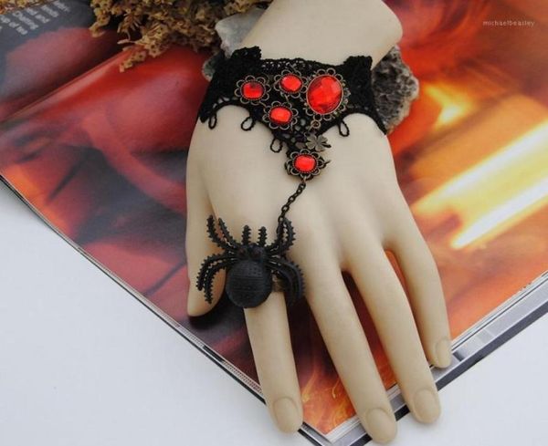 

charm bracelets handmade gothic jewelry vintage spider bracelet for women accessories black lace bangles lady party jewelry11394044, Golden;silver