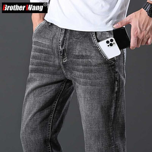 

men's jeans anti-theft zipper pocket design jeans men dark grey regular fit stretch denim pants fashion casual slim trousers men brand, Blue