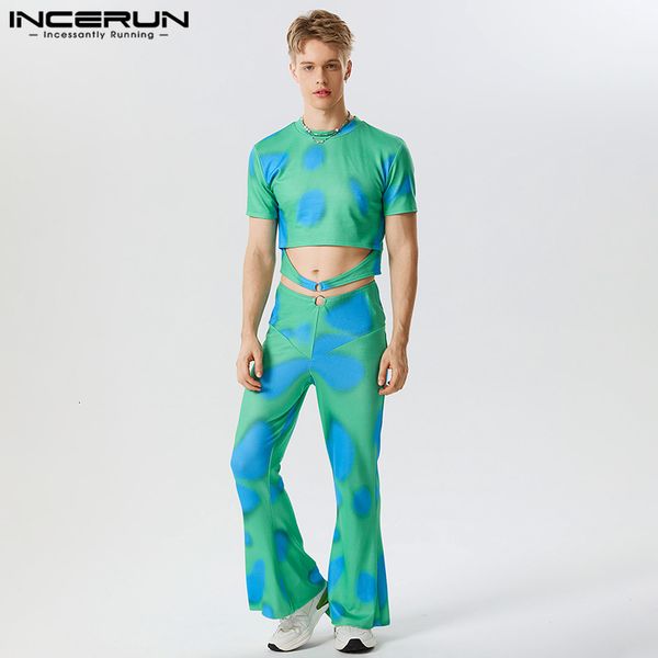 

men s tracksuits 2023 men sets tie dye hollow out streetwear short sleeve crop t shirts pants 2pcs fashion casual suits incerun plus size 23, Gray