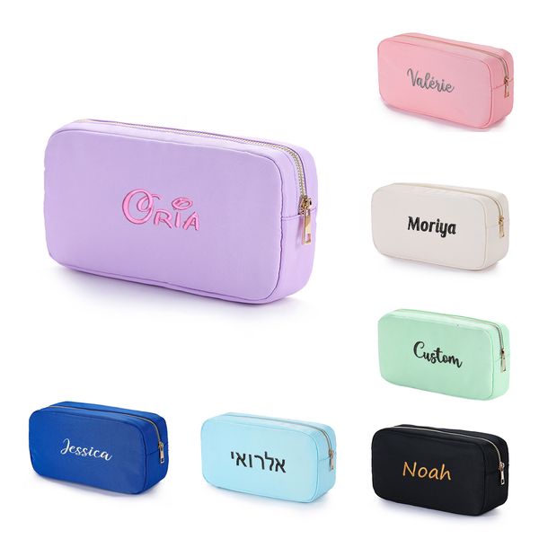 

cosmetic bags cases personalized embroidery custom name high capacity lightweight makeup bag nylon waterproof travel toiletry for women girl