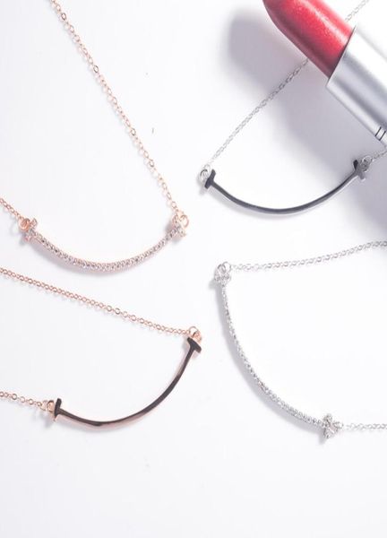 

new 925 silver chain lover smile necklaces women necklace fashion trendy t shape pendants model crystal pendant necklace3510020