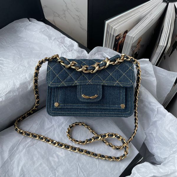 

luxury shoulder bag designer crossbody bag 10a women's bag diamond denim tote vintage courier bag gold chain cover socialite dinner bag