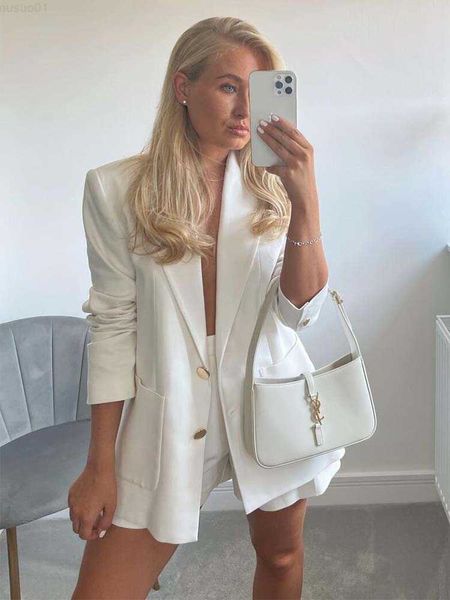 

women's suits blazers traf women blazer 2023 autumn new fashion office casual blazers coat vintage long sleeve pockets female outerwear, White;black