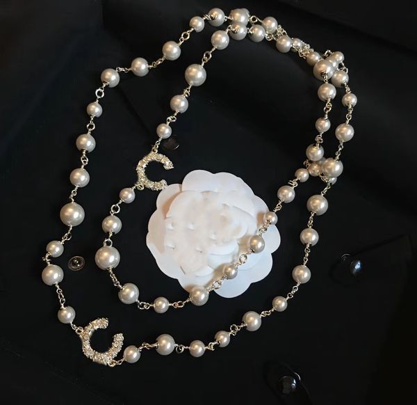 

20 style heart-shaped women's sweater chain pendant necklaces ccity jewelry designer c logo choker pearl long-chain flower accessories, Silver