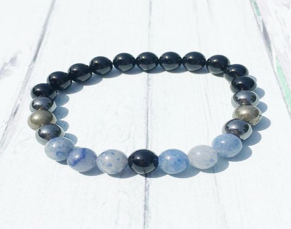 

mg0453 mens 8 mm black onyx bracelet natural blue aventurine negative energy bracelet hematite pyrite power bracelet9154615