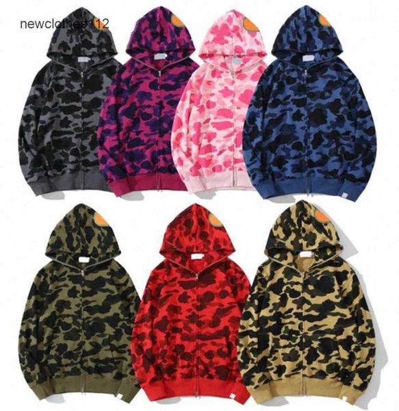 

new designer mens hoodie full zip up shark hoodies for woman camouflage jacket ape hoody hooded sweatshirt man womens sweater long sleeve te, Black