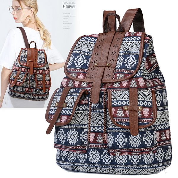 

school bags fashion canvas printing ladies shoulder bag bohemia women backpack 230724