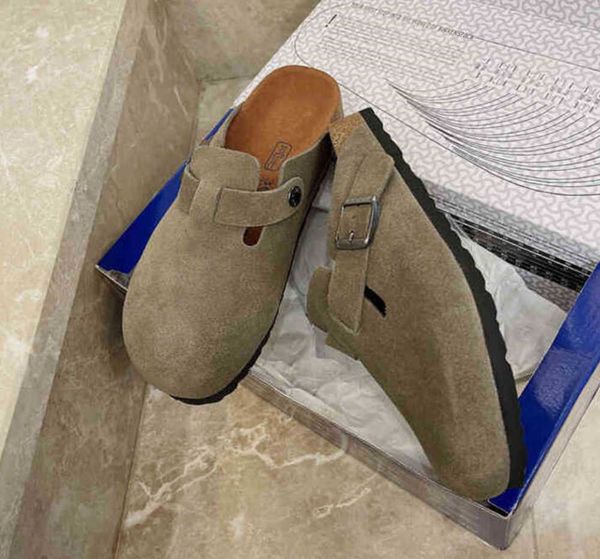 

2022 slippers boston baotou lazy people comfortable anti fur cork leather slippers767322666, Black