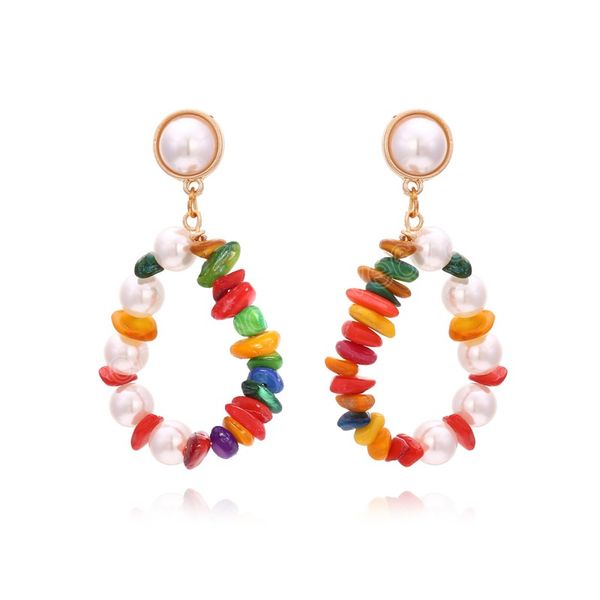 

fashion bohemian handmade colorful natural bead teardrop dangle earring women girl irregular stone geometric drop earring, Silver