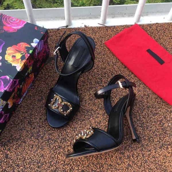 

european roman women's summer high heel open toe sandals, classic fashion, leather production, pearl decoration, size 34-42, Black